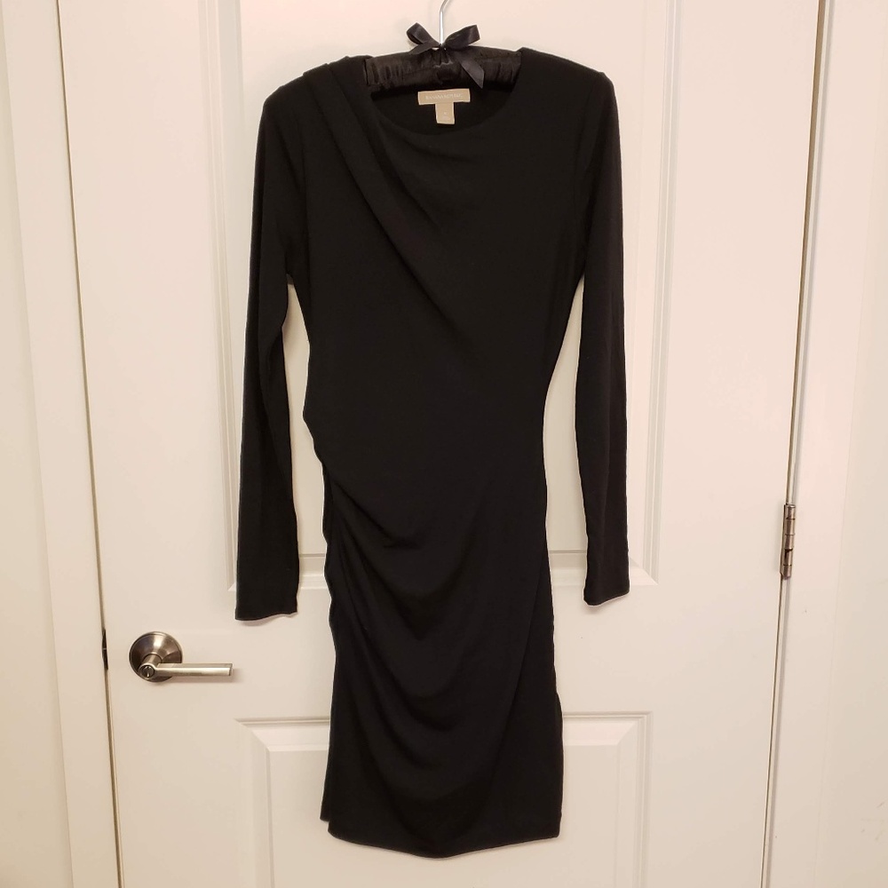 Banana Republic Black Long-Sleeve Ruched Dress